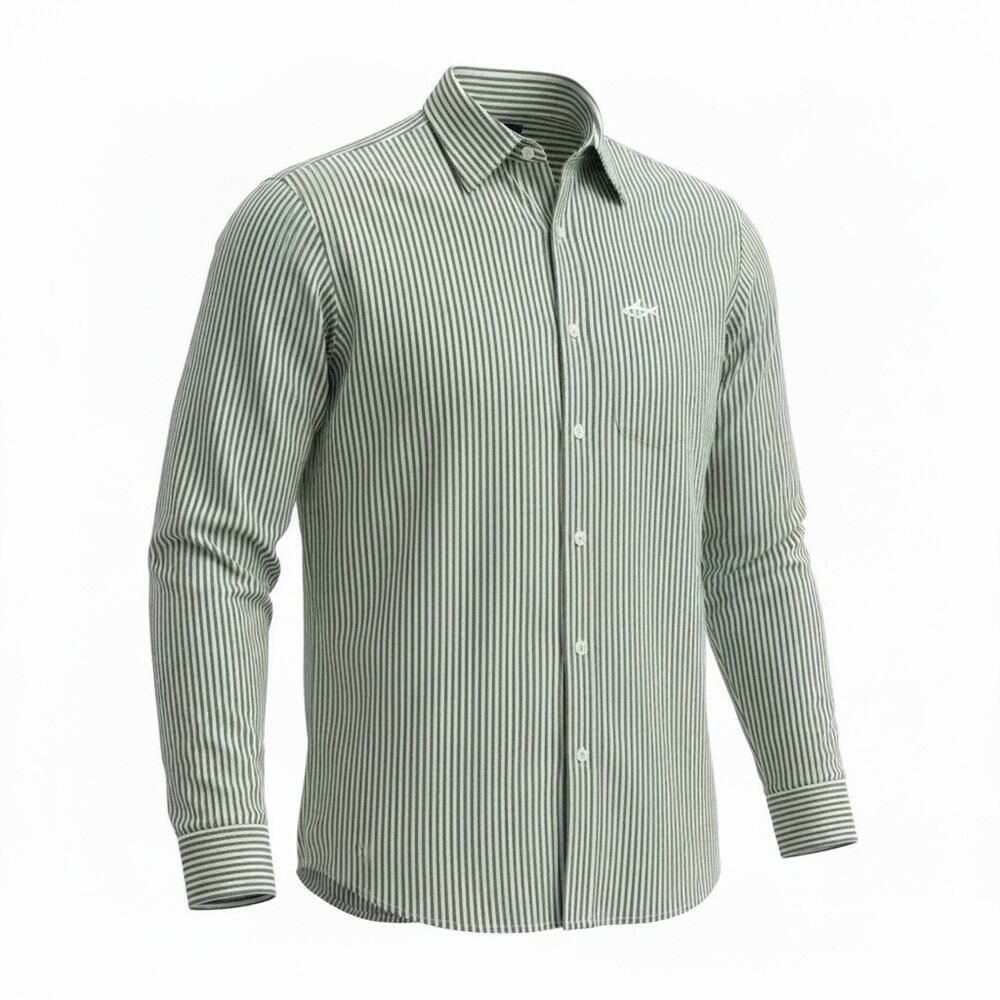 Southern Tide Men's Green Stripe Medium Preppy Trim fit Soft Button Collar A164